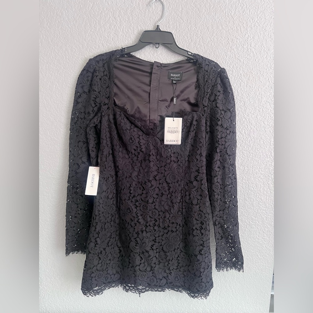 Bardot Women's Faedra Dress Size Black Long Sleeve Floral Lace Dress Size M - Picture 2 of 12